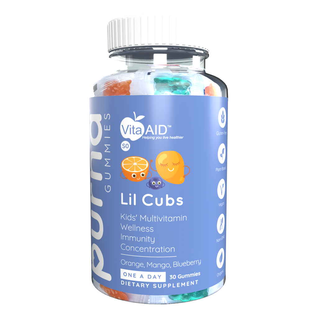 Purna® Lil Cubs Kids’ Multivitamin Orange, Mango & Blueberry flavour Gummies 30s